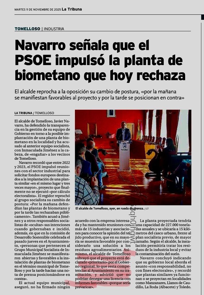 Publicación declaraciones textuales alcalde Tomelloso