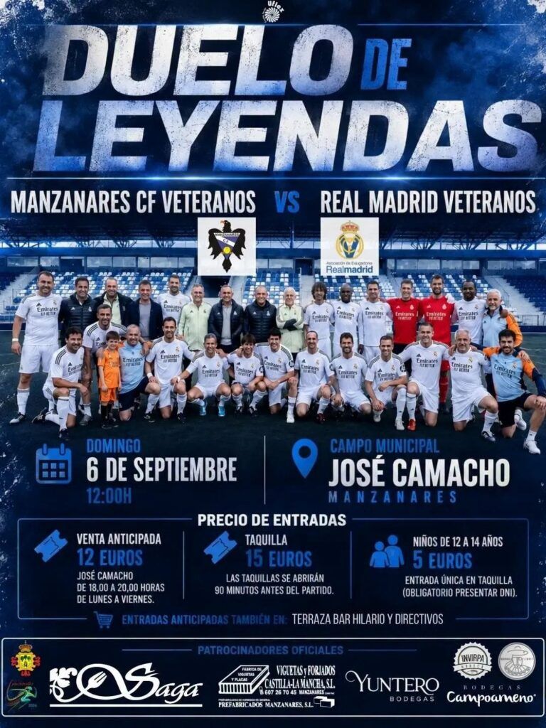 Cartel Manzanares CF Veteranos VS Real Madrid Veteranos